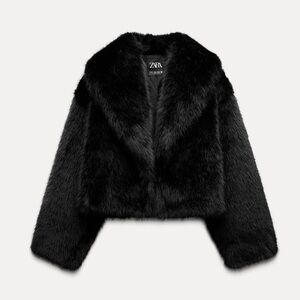 ZARA BLACK FAUX FUR JACKET SMALL SKI TEDDY WINTER COAT 6318/247/800 FALL VIRAL